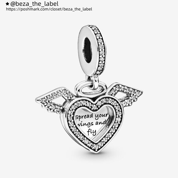 Pandora Heart and Angel Wings Dangle Charm - Picture 1 of 3